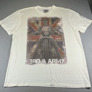 Third & Army Mens XXL Off White Skeleton‎ Motorcycle Union Jack Graphic T-Shirt